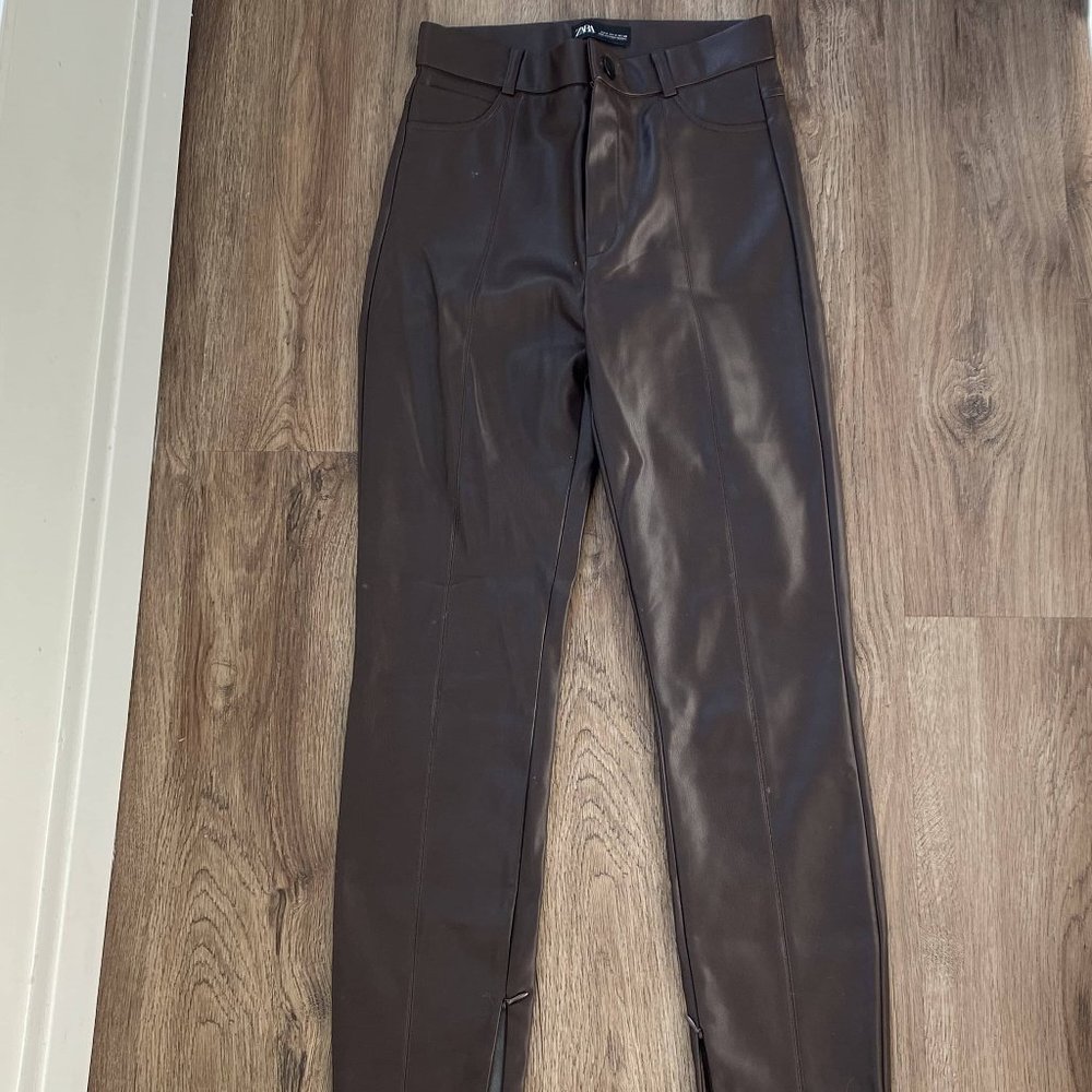 Faux leather brown skinny pants